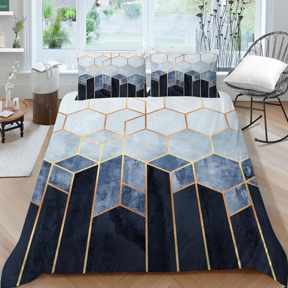 3D Family Bedding Single Double Bed Full Size Vintage Graphic Printed Bedding Geometric Pattern Pillowcase and Quilt Cover Washable Home Decoration