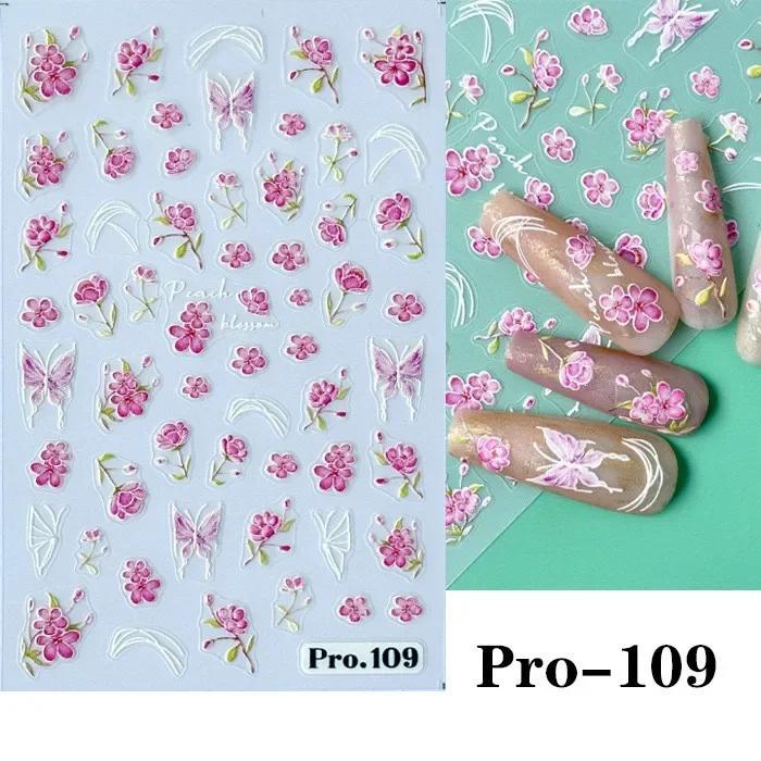 3D Nail Sticker Daisy Cherry Blossom Petal Leaf Butterfly Spring Summer Slider Y2K Manicure Decoration Tips Nail Polish