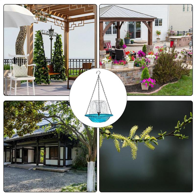 Hanging Bird Bath With Solar Water Fountains Multi-Functional Hummingbird Bath Bowl Outdoor Feeder And Drinking For Bird Bath