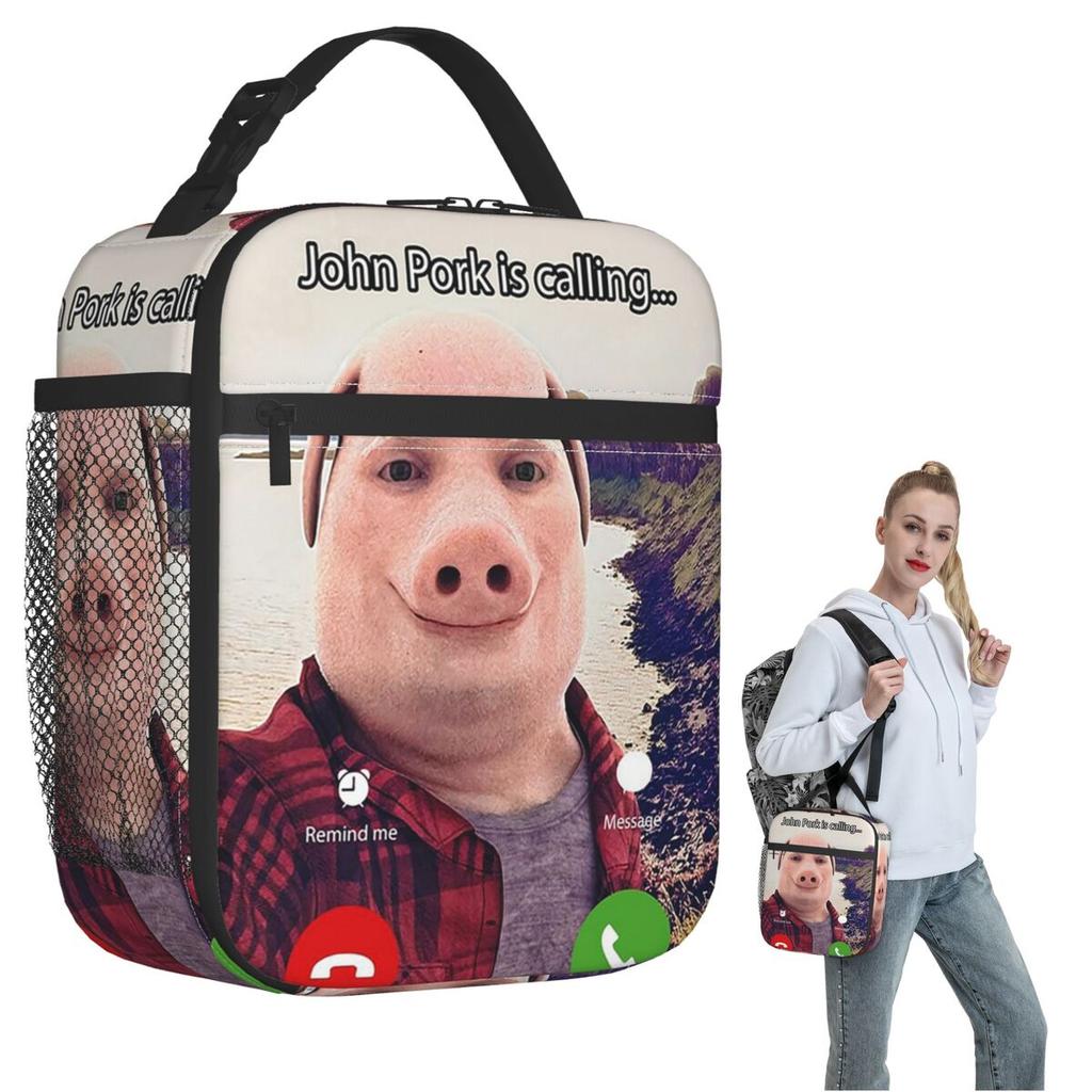 John Pork Te Llama Contesta Llamada Teléfono Bolsa de Almuerzo Térmica para Mujeres Niños Fiambreras a Prueba de Fugas Fiambrera Térmica Bolsa de Tote