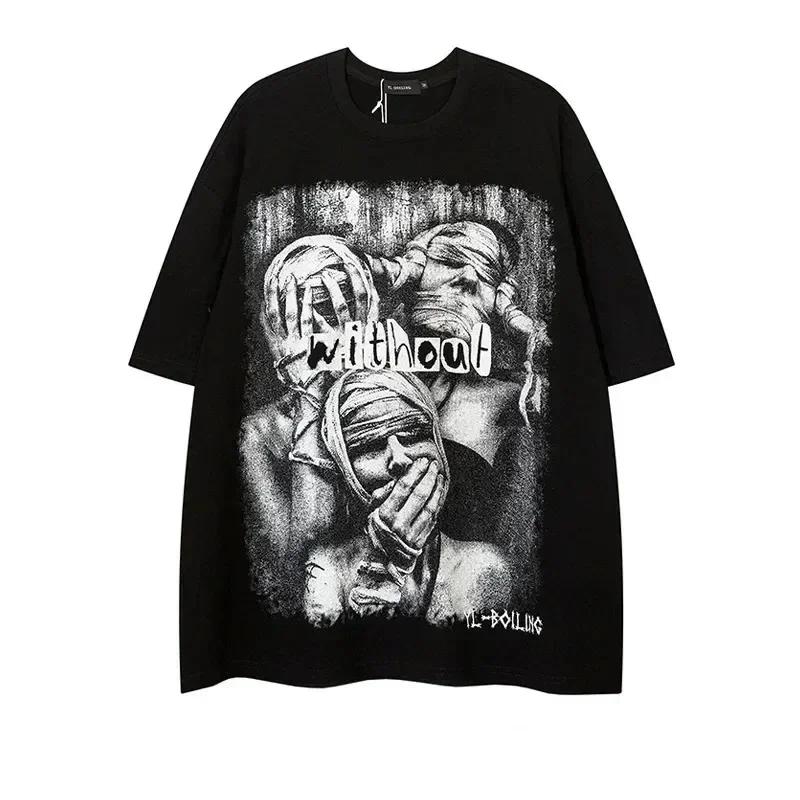 T-shirt di Cotone Hip Hop Estiva Oversize Stampa Creativa Manica Corta Casual Girocollo Maglietta da Uomo Harajuku T-shirt Abbigliamento da Donna
