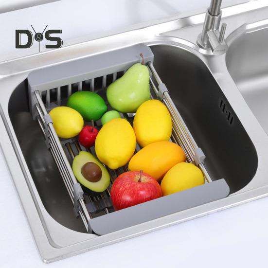 Scolapiatti in acciaio inossidabile, design retrattile, grande capacità, antiruggine, resistente alla corrosione, organizer per lavello da cucina