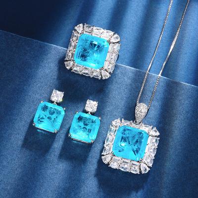 Jewelry Copper Bottom Gold-Plated Simulation Paraiba Temperament Princess Square Set Main Stone 14 * 14-12 * 12