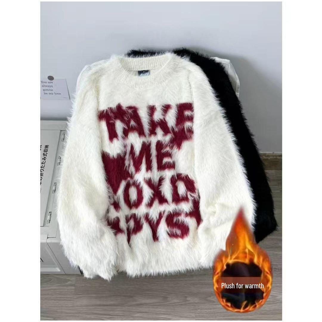 

Unisex Retro Letter Knitwear: Trendy Casual Long Sleeve Round Neck for 2025. XL