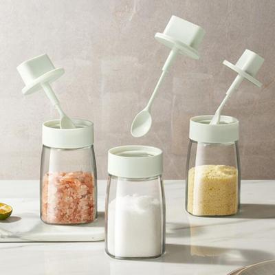 Glass Seasoning Bottle Spice Container with Spoon Lid Sealing Ring Moisture-Proof Transparent Honey Dispenser Food Storage Kitchen Accessories