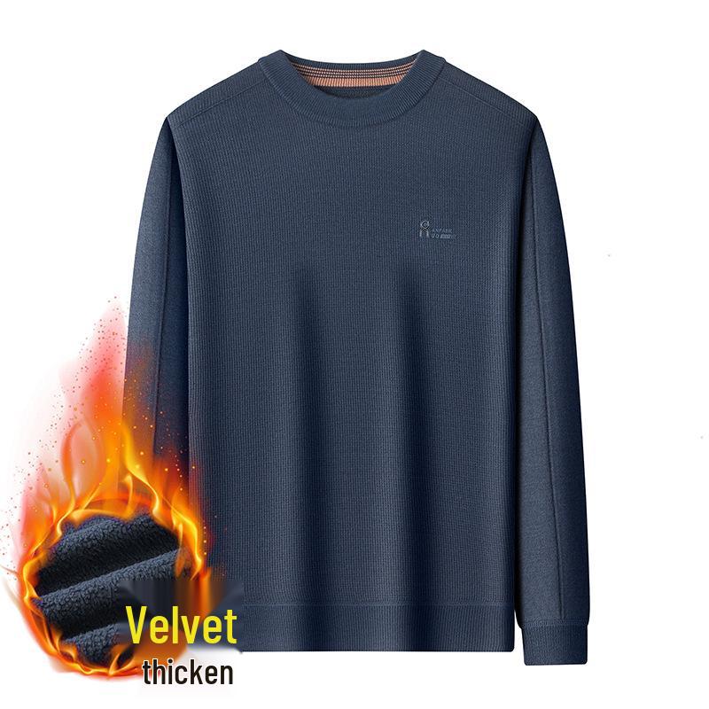 Men's Winter Thickened Velvet Knit Sweater - Warm, Versatile, Round Neck Base Layer for Casual Wear (Middle-aged & Elderly)