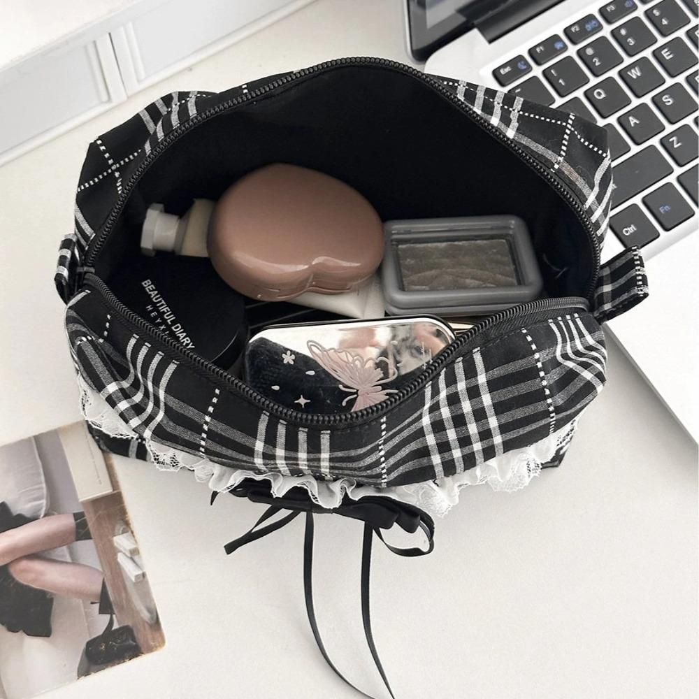 Süße Spitze Schleife Damen Canvas Kosmetiktaschen Tragbare Damen Clutch Geldbörse Lippenstift Make-up Etui Modische Damen Aufbewahrungstasche