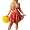 2026 Spring European & American Women's Sexy Halter Print Ruffle Dress