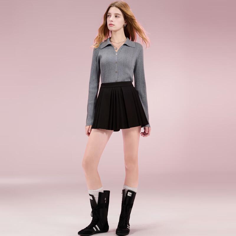 Sancai Women's Ribbed Polo Neck Slim Fit Sweater