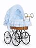 Retro Victoria Moses Basket - Natural + Blue Bedding With White Embroidered Lace