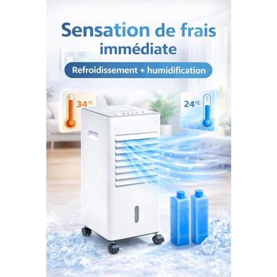 Portable Evaporative Air Cooler - CELLUSTOP - 65W 5L - 3 Speeds - Quiet ≤55dB - No Venting Required