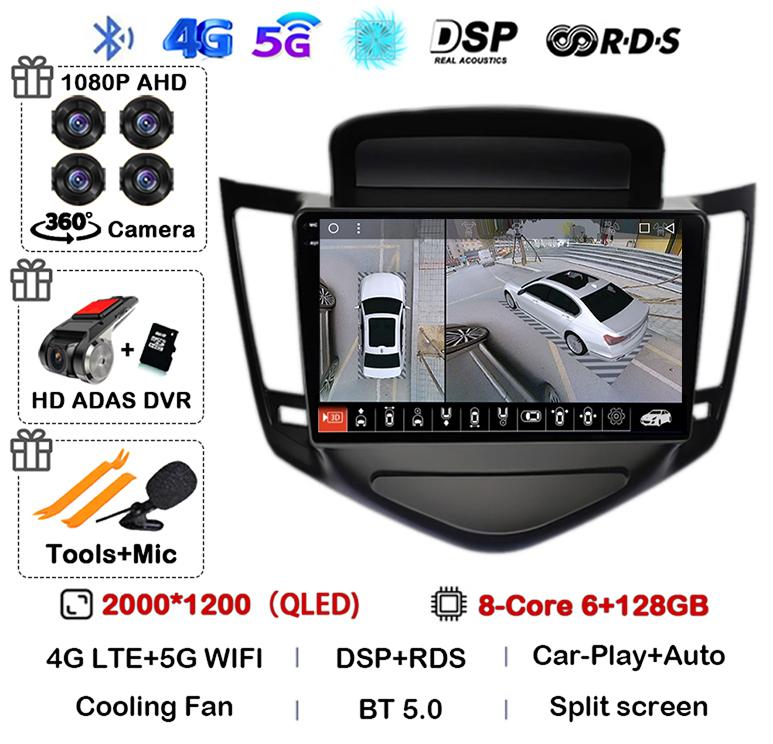 Android 14 Carplay Auto For Chevrolet Cruze 2008 2009 2010 2011 2012 4G+WIFI DSP Car Radio Multimedia Video Player GPS Head Unit