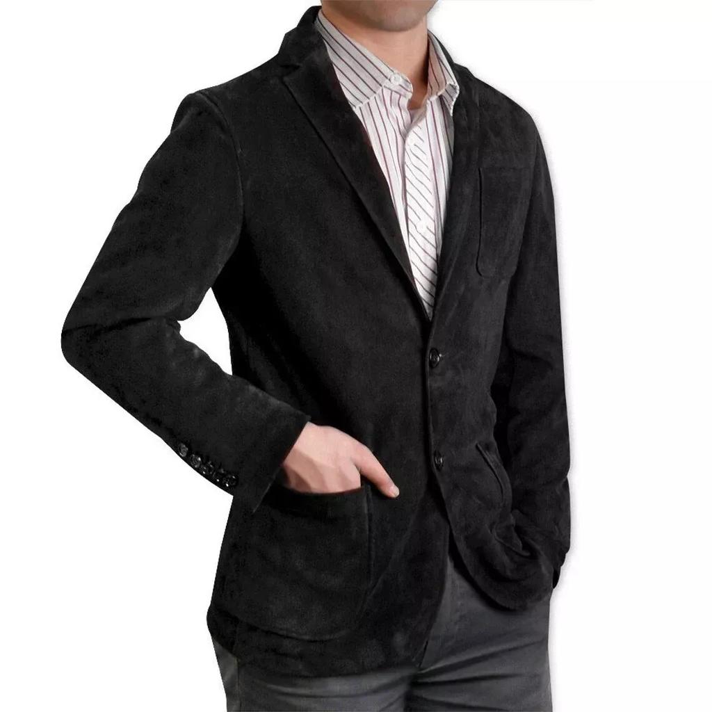 Formal Handmade Designer Genuine Soft Lambskin Suede Blazer Men's Black Stylish
