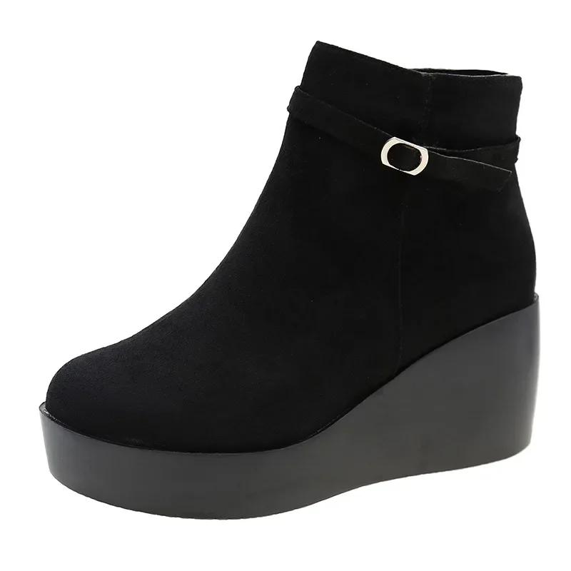 Fashion 2024 New Winter Shoes for Female Side Zip Platform Women's Ankle Boots Wedge Heel Casual Women's Shoes High Heel Ladies Boots