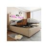 Lit Rembourré 140*200 Cm, Avec Éclairage LED Et Prise USB, Tête De Lit Avec Étagères Et Rangement, Tissu De Lin Beige