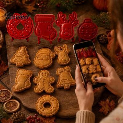 Suministros para Hornear para Regalos Molde de Tarta de Prensa Manual Navideño, Cortadores de Masa de Pastelería de Plástico Sellos para Cortar Galletas Limpiamente para Dulces Navideños DIY