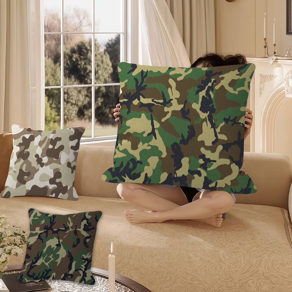 Military Camo Pillow Covers Cartoon Sofa Decorative Home Double-sided Printing Short Plush Cute Cushion Cover