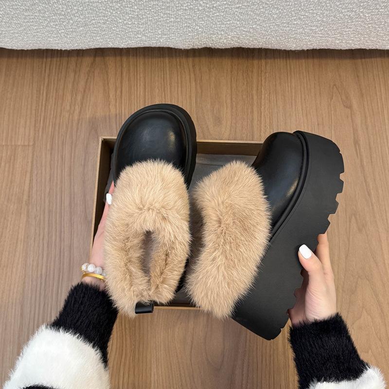 Fashion bag head slippers women s outer wear winter new thick-soled fluffy cotton towed velvet cotton slippers 40 чёрный