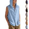 Mens Sleeveless Linen Hooded Shirt Button Down Breathable Relaxed Fit Casual Vest Top Lightweight Summer Apparel