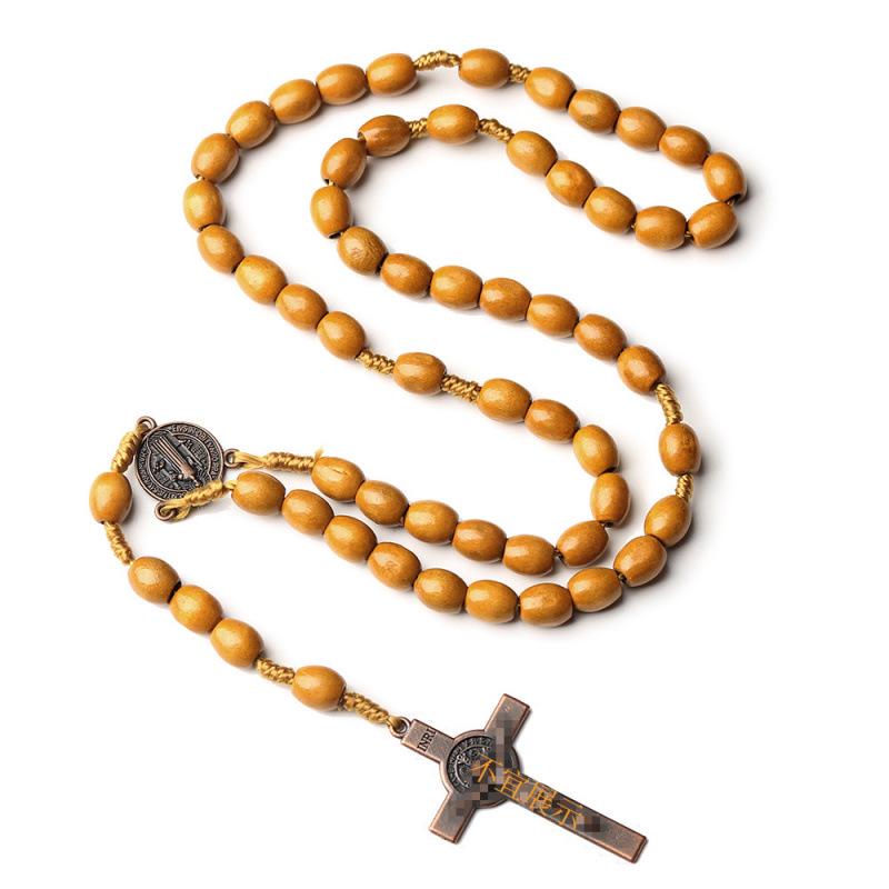 In Stock: Natural Cross Rosary Pendant - European & American Design Rosary Cross Ornament