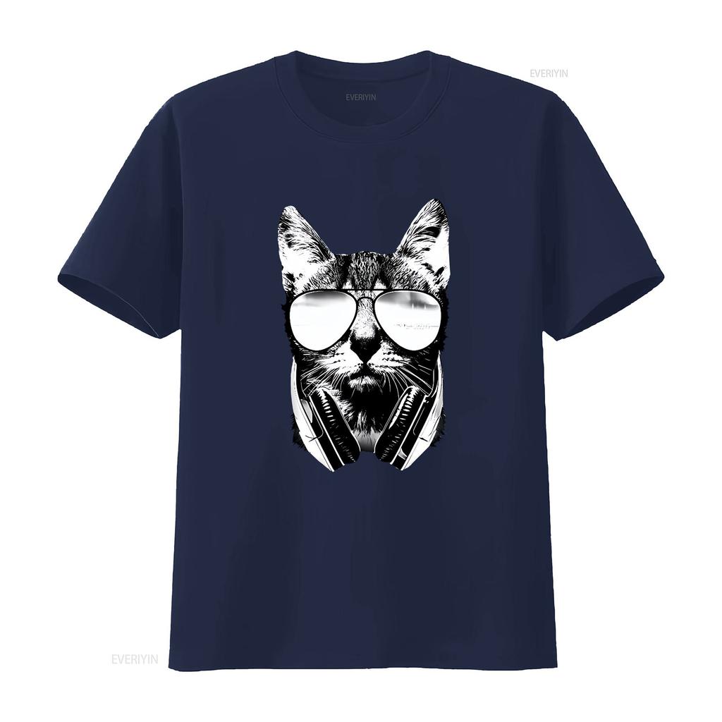 Gravity Trading Mens Cool DJ Cat Solar Color Changing T Shirt Sun vintage Washed Slightly designer clothes Versatile Unisex