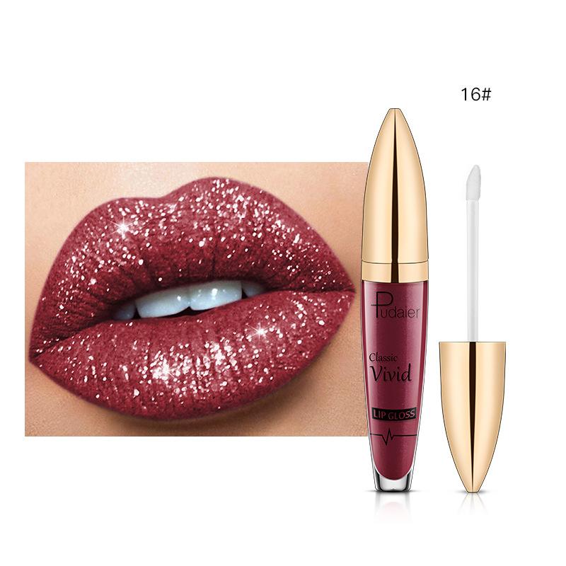 

Pudaier Glitter Flip Матовый перламутровый блеск для губ с антипригарным покрытием Diamond Lip Gloss 16#
