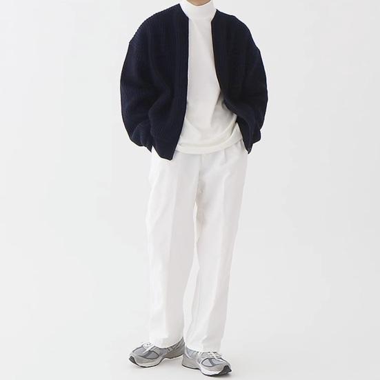 Men Autumn Winter Solid Color Cardigan Coat Collarless Long Sleeve Zipper Placket