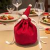 Fabric Drawstring Bags for Gifts Christmas Gift with Santa Hat, Reusable Velvet Xmas Goodie Sacks, Festive Candy Apple Treat Pouch Eve Giving,