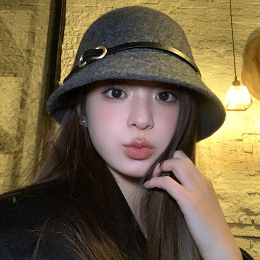 Woolen Wool Fisherman Hat Pure Color Basin Hat Casual Women's Formal hat  Autumn