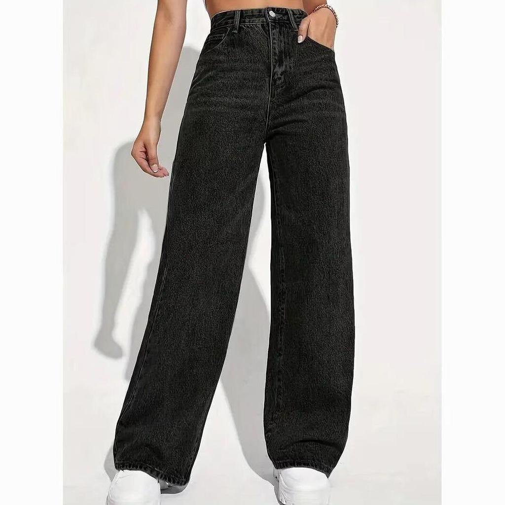 European and American Women's High Waist Slimming Straight Leg Jeans