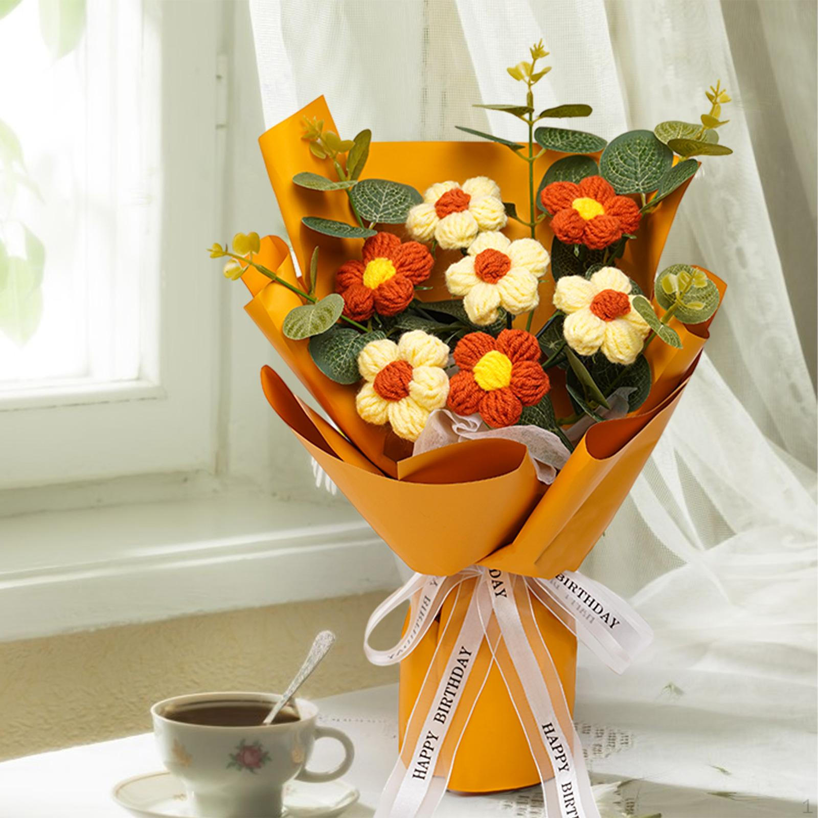 

Букет крючком, уже готовый плетеный букет из искусственных цветов на День матери жёлтый