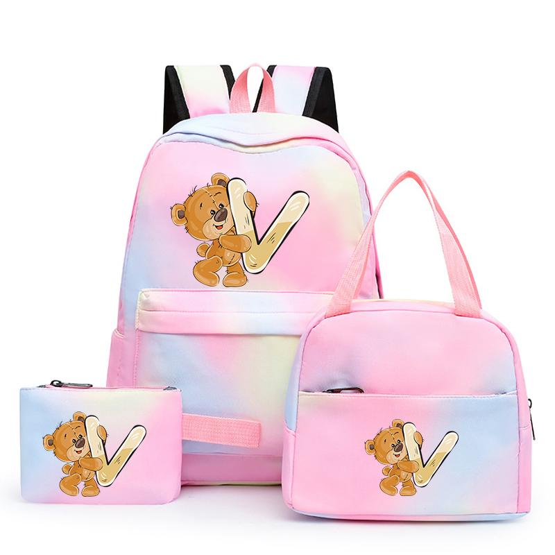 3ks/sada Malý medveď 26 anglických písmen Školský ruksak pre deti Dievčenský ruksak Back to School Taška na obed Tašky na ceruzku