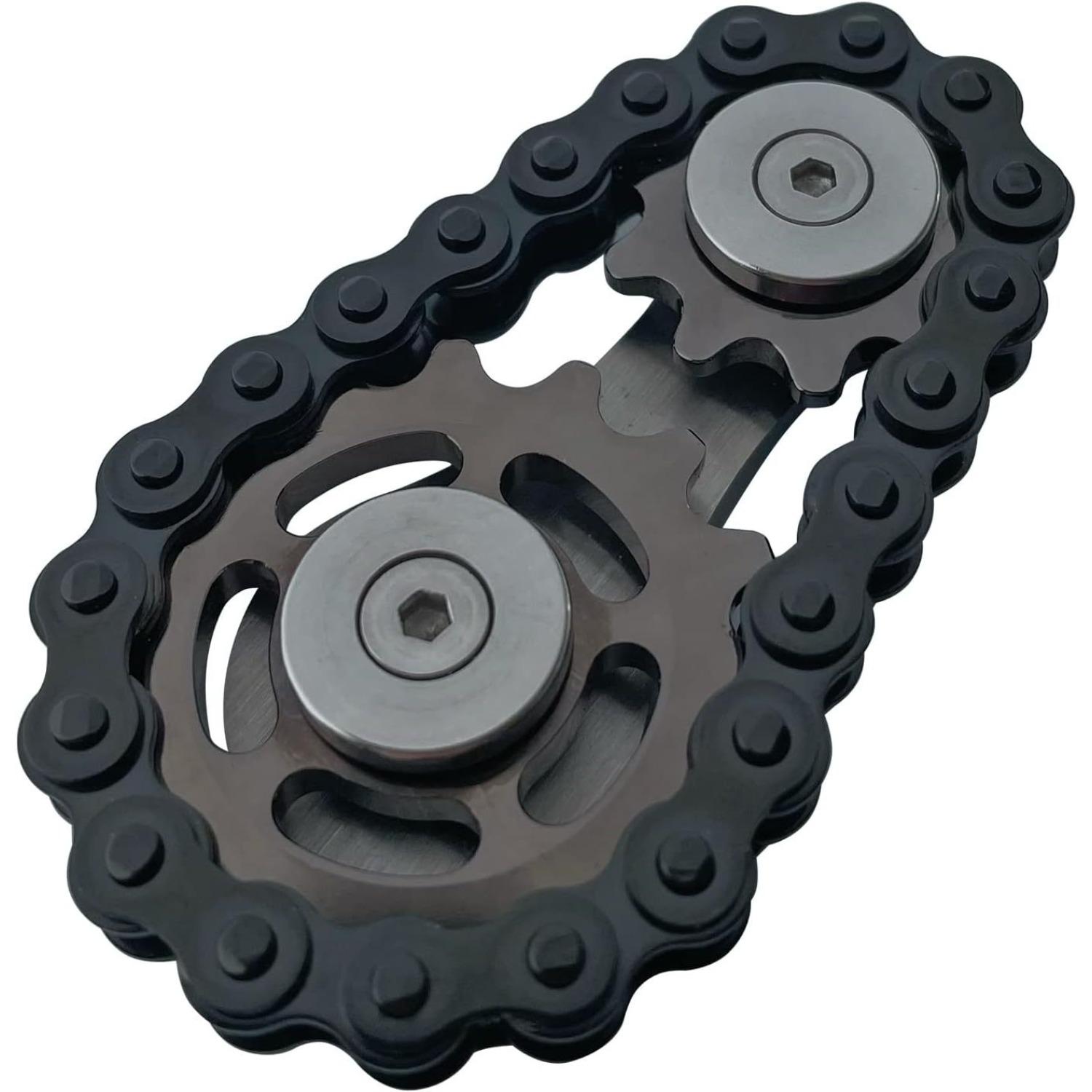 

Fidget Spinner, цепной спиннер для велосипеда с двумя передачами, игры для пальцев Figity Spin, прочная механика из металла и нержавеющей стали с гладкими подшипниками 6*6*3.6cm чёрный