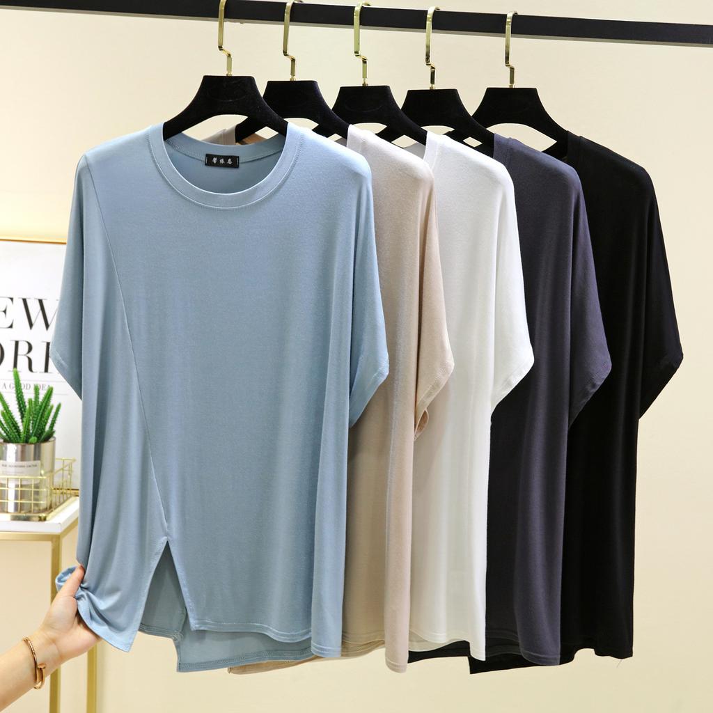 Irregular short sleeved Tshirts Modal O-Neck T-shirts women thin base layer top Loose undershirts Featured Tees all match