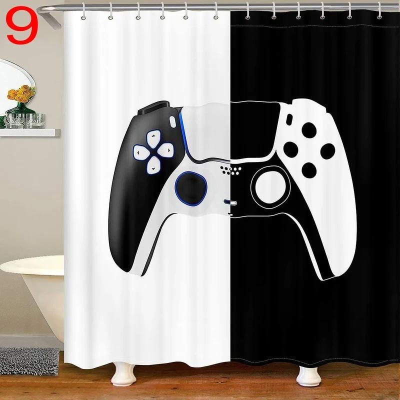 Funny Gamer Shower Curtain Classic Video Gaming Device Modern Cloth Polyester Fabric Waterproof Bathroom Decor with 12 Hooks