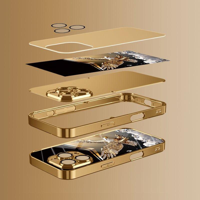 Exquisite business golden eagle phone case for iphone 17 pro max cover Built-in glass for iPhone 17 16 15 14 13 pm Pro Plus