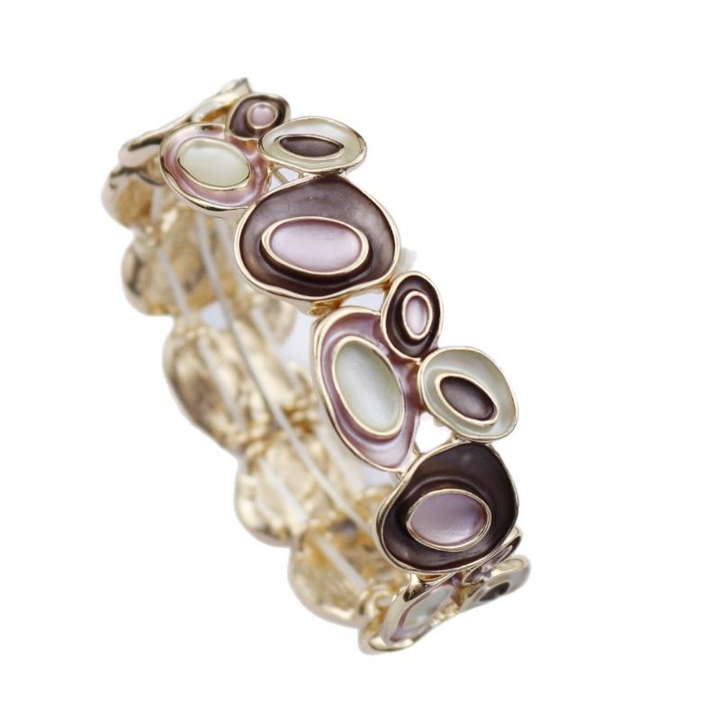 New Enamel Geometric Oval Petal Elastic Bracelet Women's Fashion High Sense Autumn and Winter Versatile Bracelet