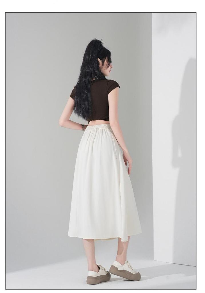 Plus Size Korean Style Slimming Black Skirt - Thin Material, Versatile, Solid Color, Spring/Summer
