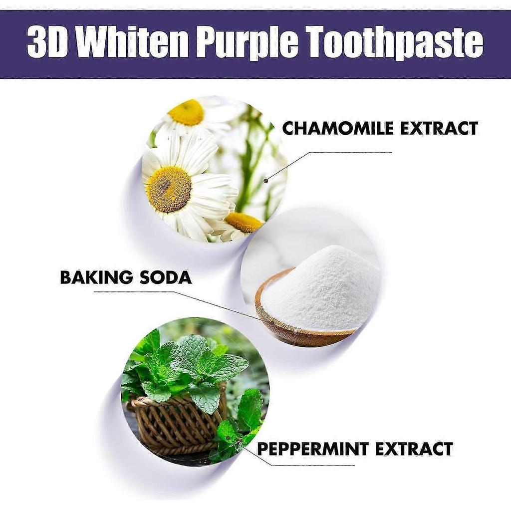 Purple Teeth Whitening Toothpaste - Deep Clean, Fresh Breath & Gentle Whitening with Peppermint & Chamomile - Sensitive Teeth Friendly, 99g