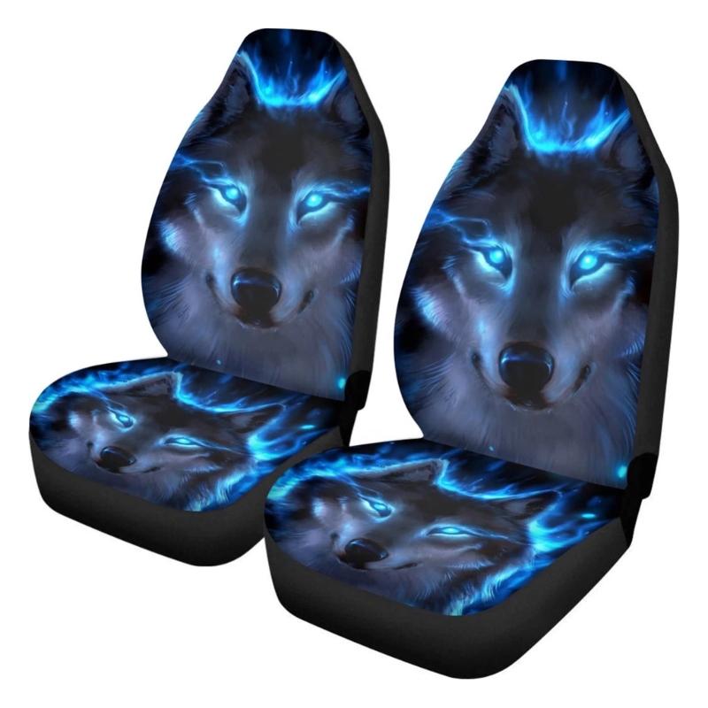 Water Resistant 3D Wolf Print Car Seat Cushion Covers Protectors With Elastic Straps For Universal And Easy Installation