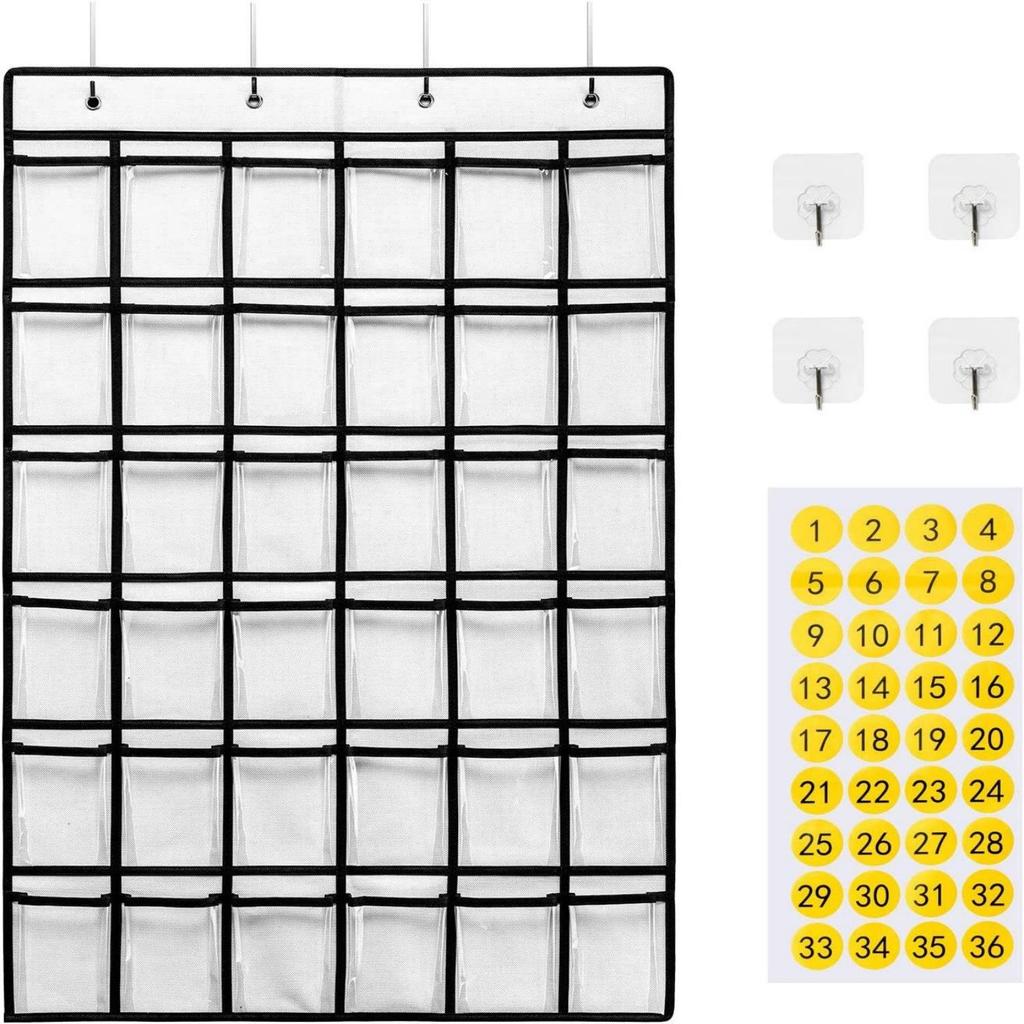 Transparent 36-Pocket Cell Phone and Stationery Hanging Organizer for Classrooms