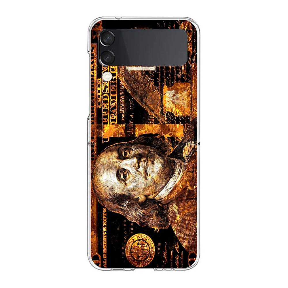 Phone Cover For Samsung Galaxy Z Flip 6 5 4 Case Transparent For Samsung Z Flip 3 Hard PC Foldable Shell USD Dollar Cash Luxury