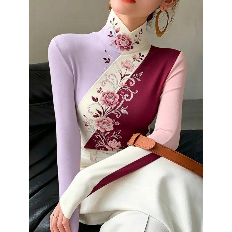 Lady's Sexy High-neck Long-sleeved T-shirt, Soft Texture for Autumn and Winter Tops, Machine Washable