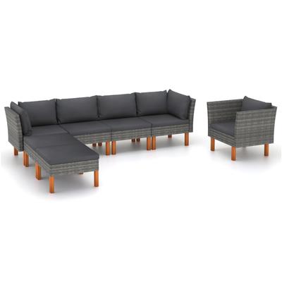 Vidaxl 7-Cz. Garden Lounge Set, PE Rattan and Eucalyptus