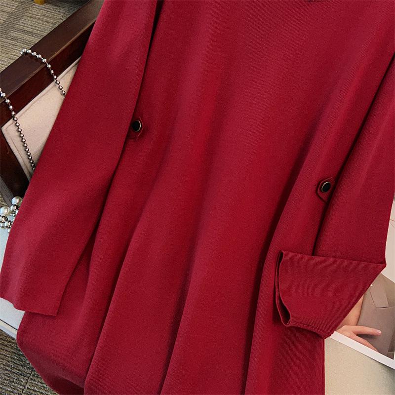 Plus Size Women's Loose Long Sweater Dress, Bust 150/160, 200/350 Jin, Round Neck, Style 8093