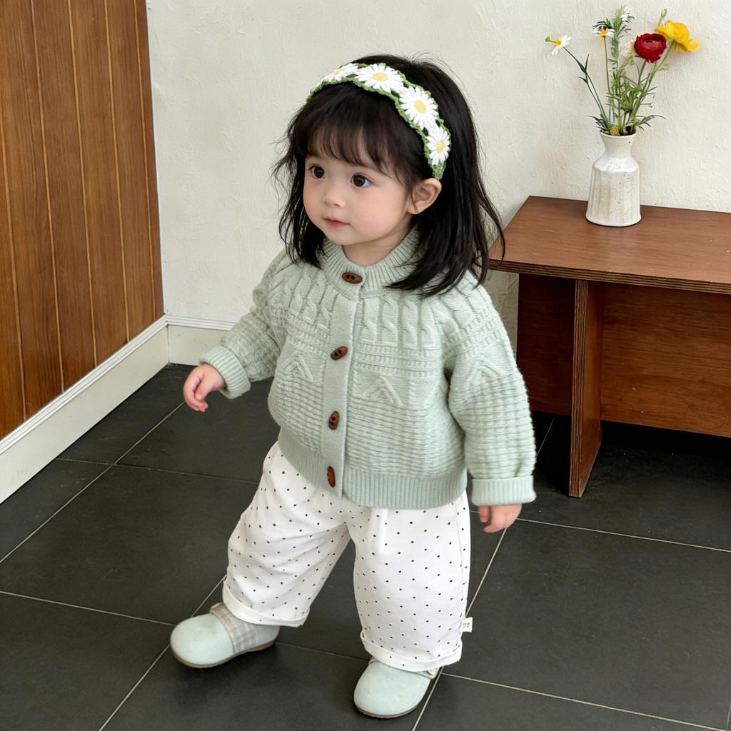 Early Spring Korean Fashion Sweater Spring And Autumn Little Girl Knitted Cardigan Baby Clothes Jacket