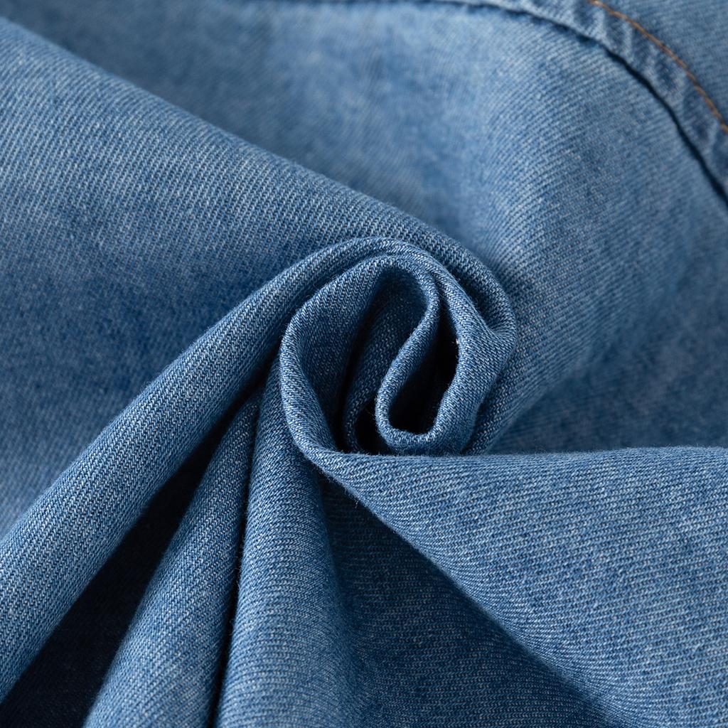 Camisa de Mezclilla para Niños Manga Larga Algodón Lavado Informal Botones Arriba Top de Primavera para Niños