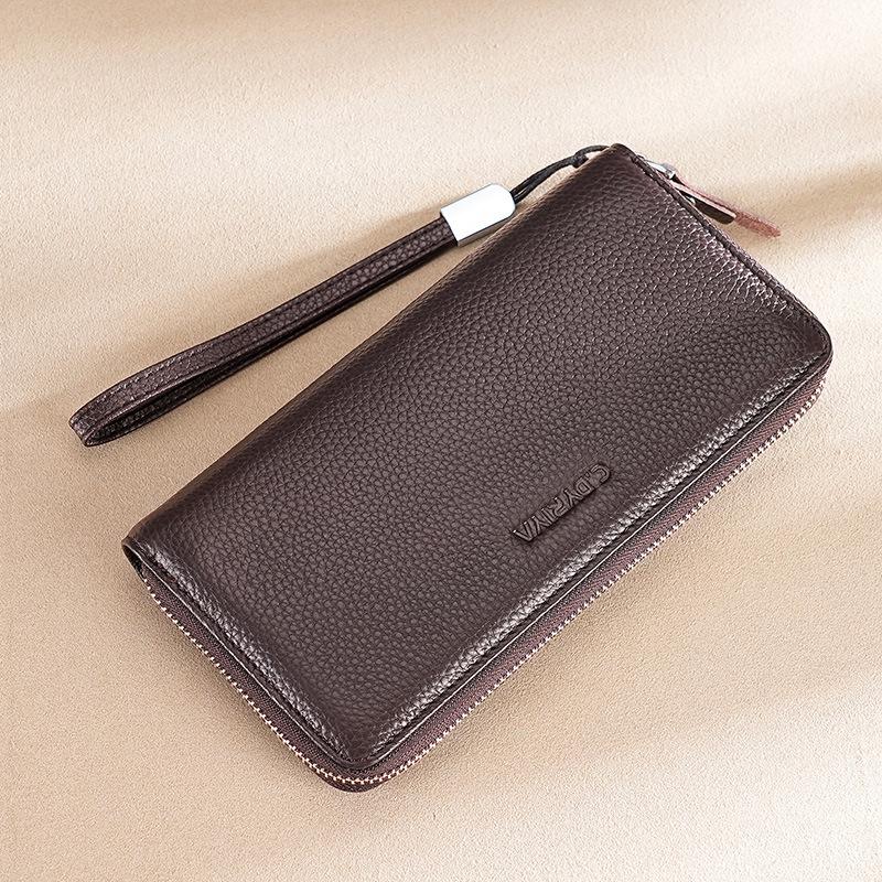 New Men's Wallet Long Leather Zipper Wallet First Layer Cowhide Business Clutch Bag Large Capacity Wallet