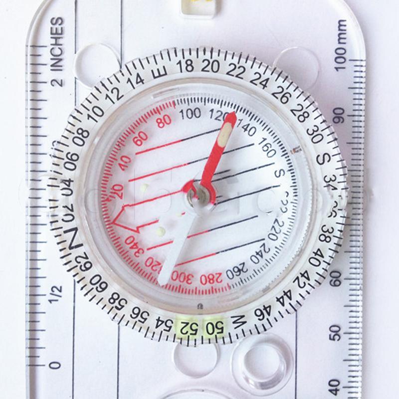 Compass Car Camping Hiking Pointing Guide Transparent Luminous Scale Map Ruler onesize