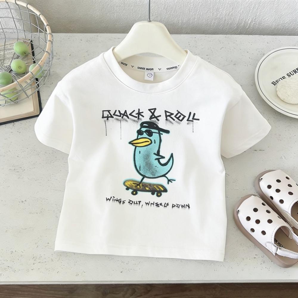 Toddler Summer Cool Cartoon T Shirt Boys Girls  Short Sleeve Tee Trendy Lion Duck Tomato Surf Pizza Cat Print Kids Cloth